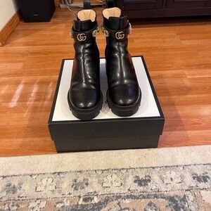 Gucci Women's Black Ankle Boots with Gold Accents